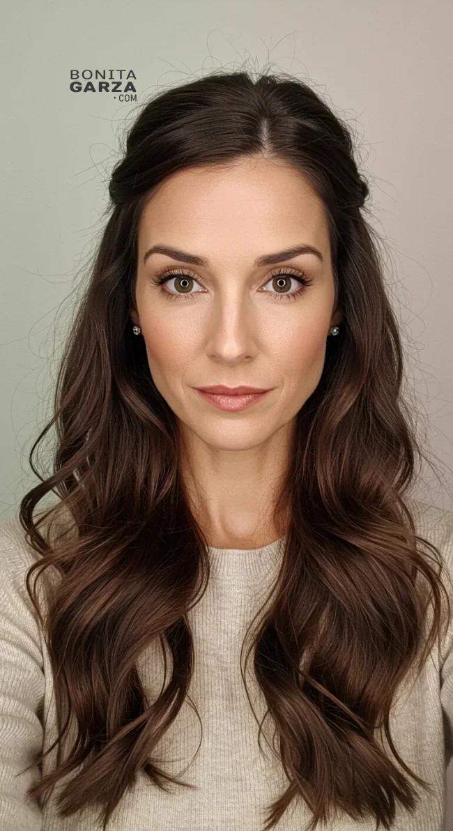 12. Half-Up, Half-Down Hairstyle | Chic Long Hairstyles For Women Over 40