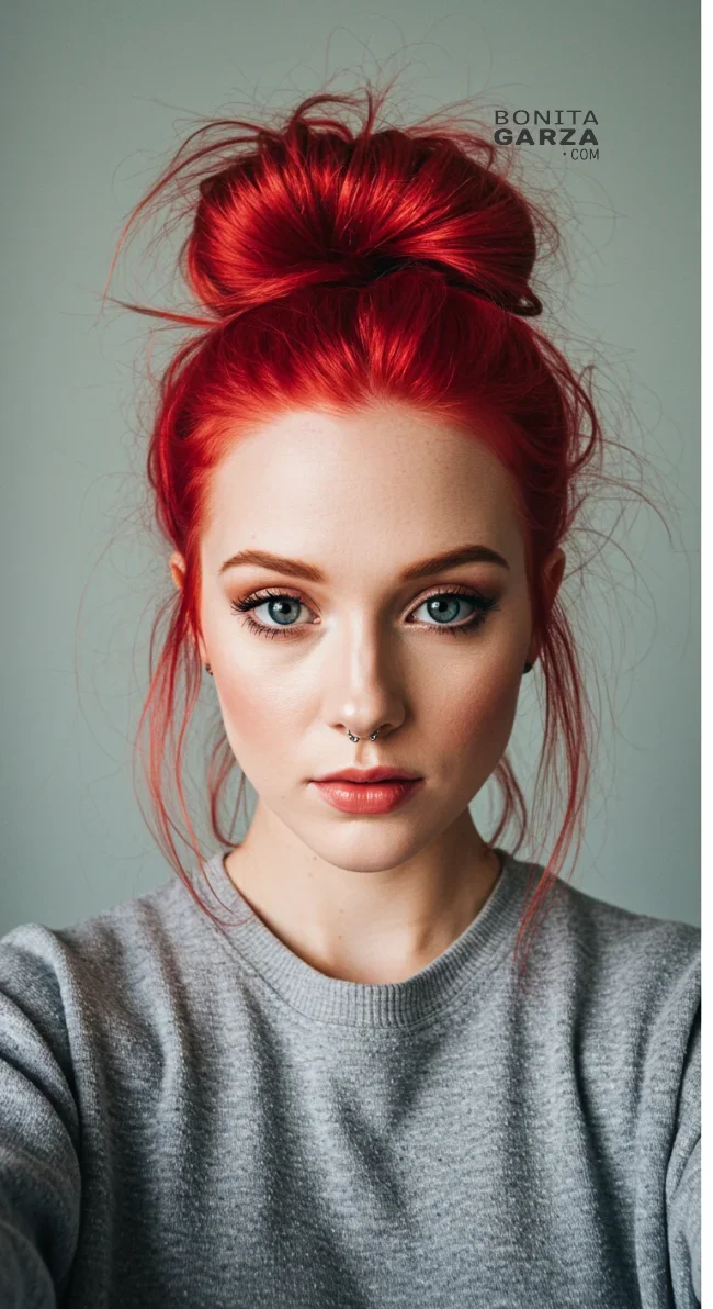 10. Messy Red Bun | Radiant Red Locks: Embracing The Beauty Of Natural
