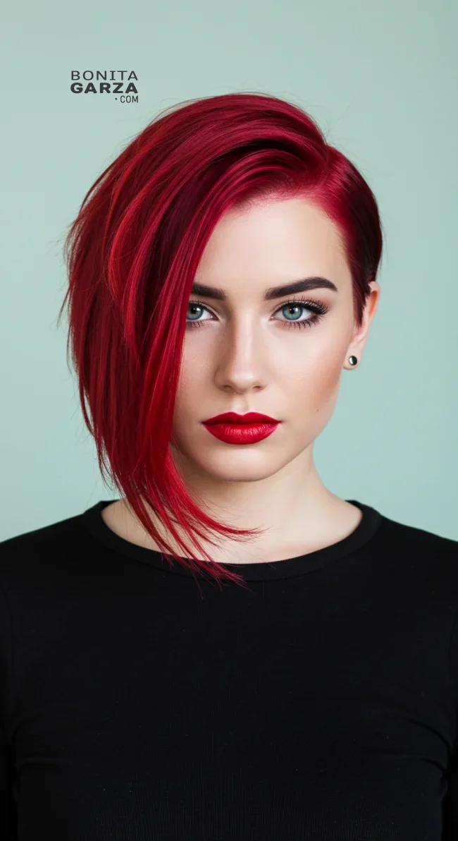 15. Modern Red Asymmetrical Cut | Radiant Red Locks: Embracing The Beauty Of Natural