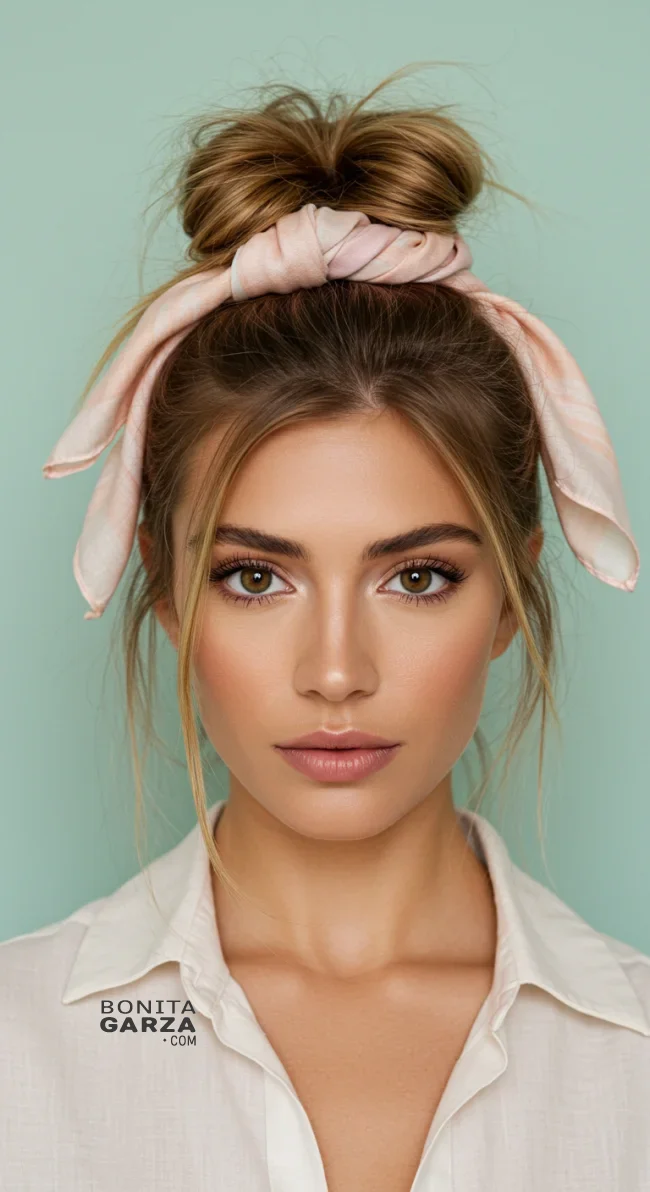 5. Messy Bun With Scarf Accent | Scarf Chic: Elevate Your Style With A Scarf In Your Hair