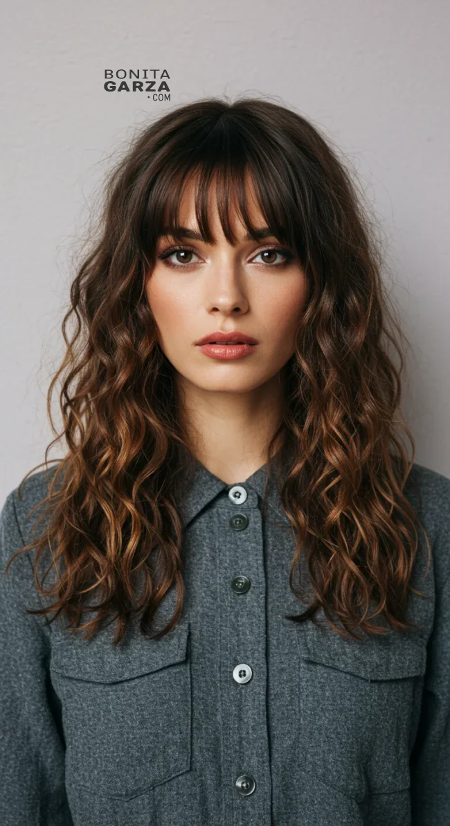 6. Curtain Bangs with Wavy Hair | 8 Classic Grunge Hairstyles That Are Most Popular