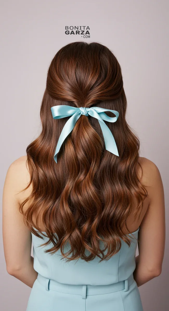 6. Half-Up, Half-Down with Ribbon | 8 Best Preppy Hairstyles: The Best Styles For A Classic Look