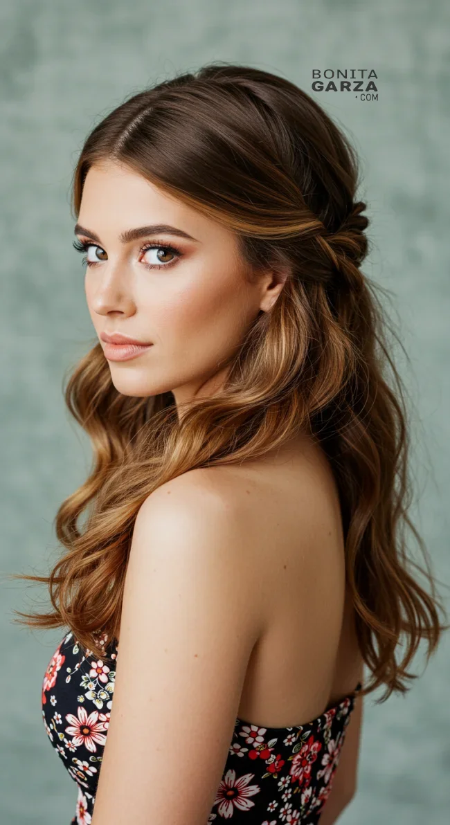 12. Twisted Half-Up Hairstyle with Loose Waves | Hairstyles For Valentine’s Day: Flirty Styles And Romance