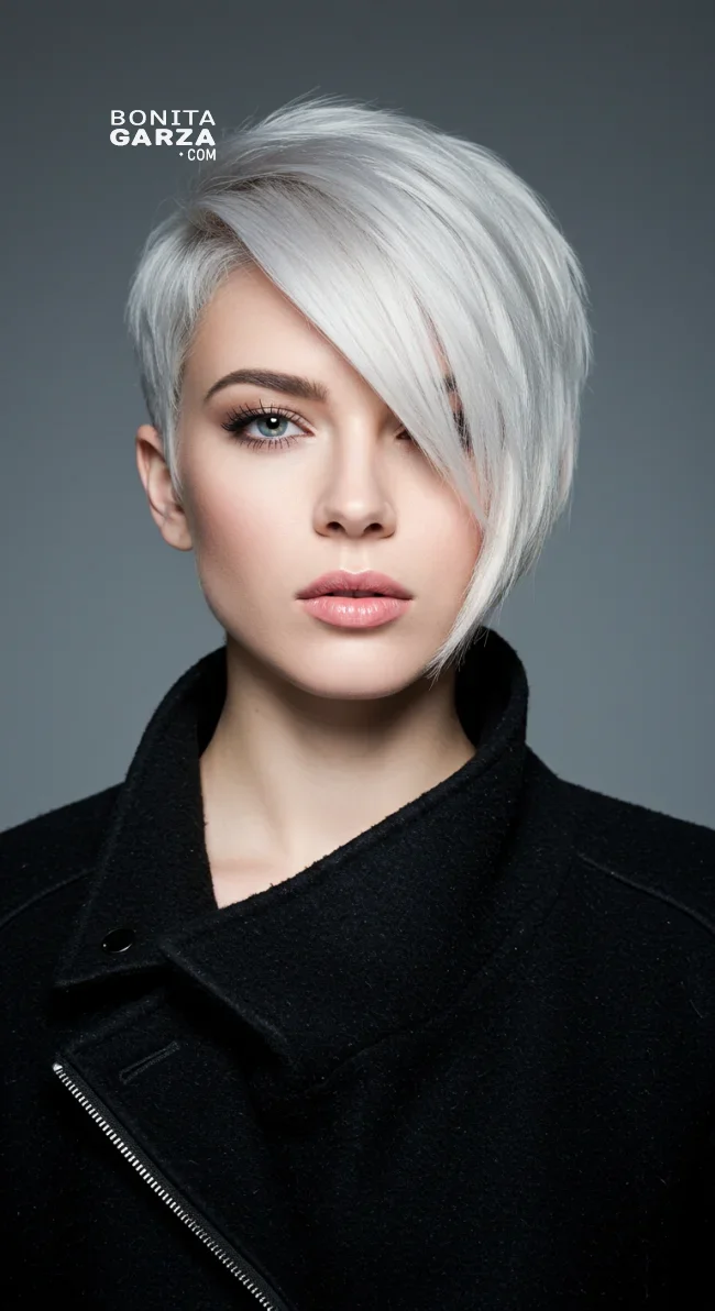11. Ice Blonde Sleek Pixie with Side Bangs | Winter Blonde Hairstyles: 15 Chic Ways To Flaunt This Hair Color