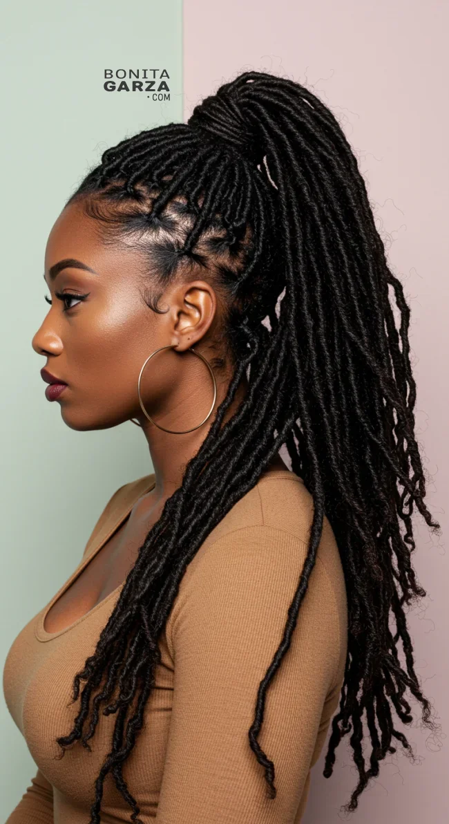 14. Faux Locs Ponytail | Ponytail Styles For Black Women: Trendy And Elegant Looks