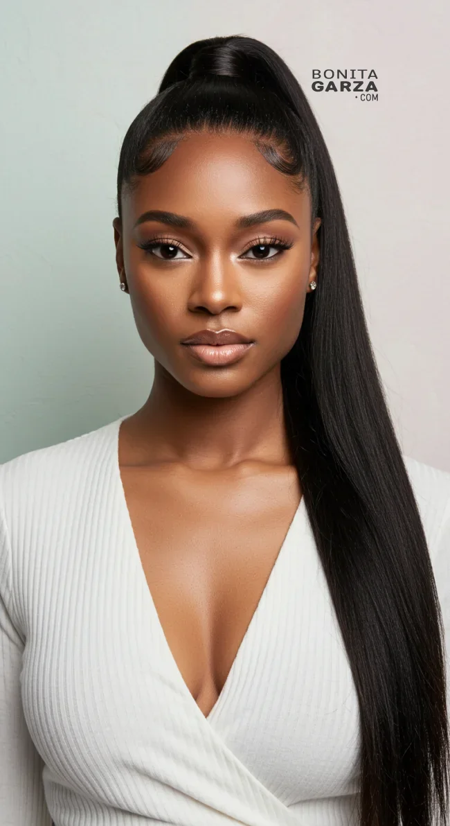 10. Half-Up, Half-Down Ponytail | Ponytail Styles For Black Women: Trendy And Elegant Looks
