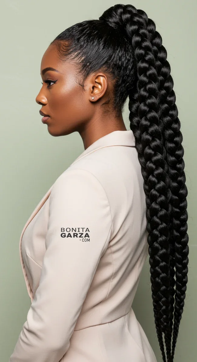 8. Jumbo Braided Ponytail | Ponytail Styles For Black Women: Trendy And Elegant Looks