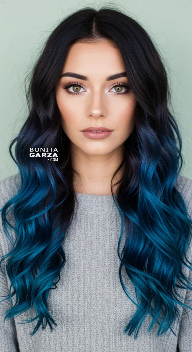 2. Midnight Black to Deep Blue Ombre | 15 Majestic Ombre Winter Hair Colors Not To Miss