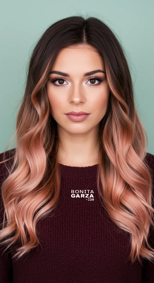 12. Dark Brown to Rose Gold Ombre | 15 Majestic Ombre Winter Hair Colors Not To Miss