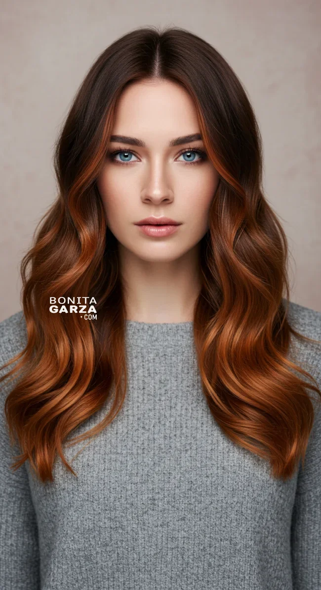 6. Espresso Brown to Cinnamon Copper Ombre | 15 Majestic Ombre Winter Hair Colors Not To Miss