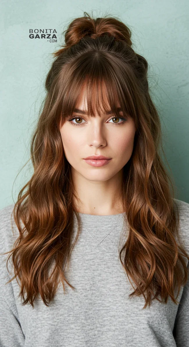 6. Half-Up, Half-Down with Birkin Bangs | Birkin Bangs: Retro Chic Revival Takes The Hair Scene By Storm