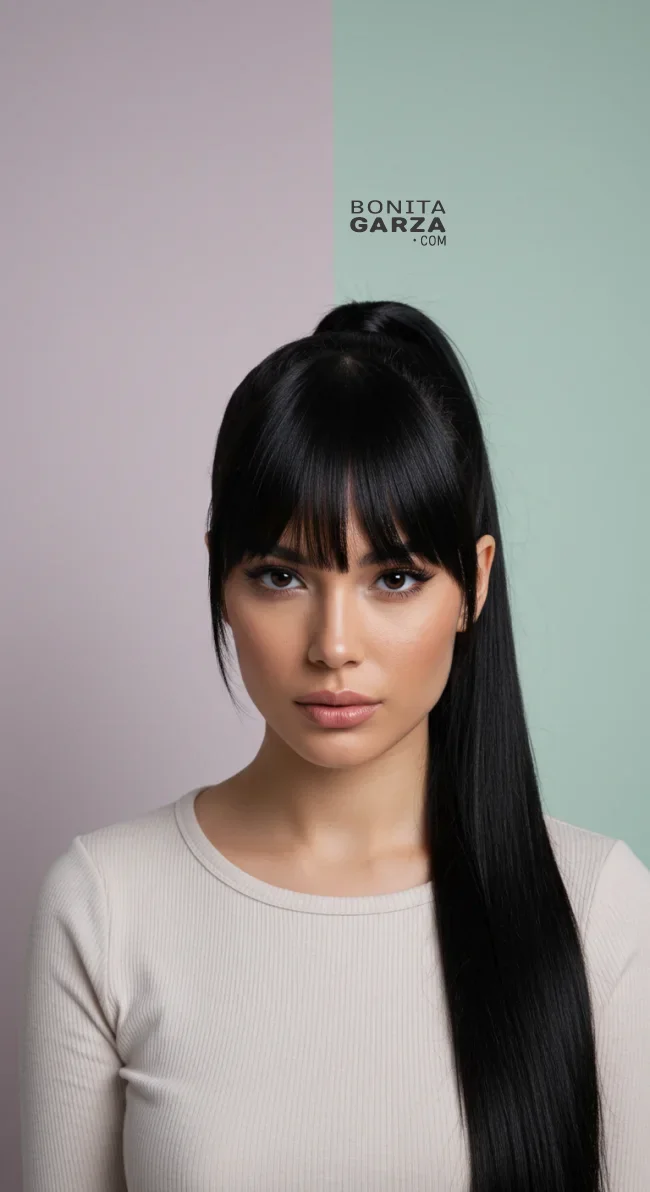 4. Sleek Ponytail with Birkin Bangs | Birkin Bangs: Retro Chic Revival Takes The Hair Scene By Storm