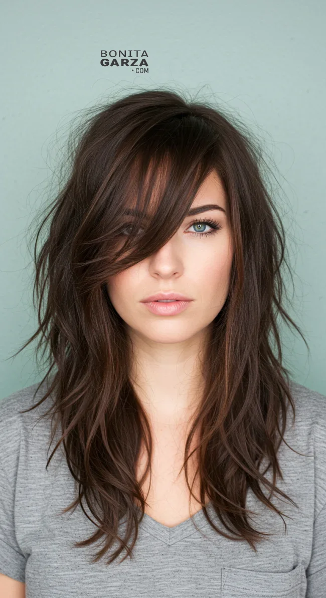 10. Layered Wolf Cut with Side Bangs | Most Beautiful Wolf Cut Hairstyles For This Winter
