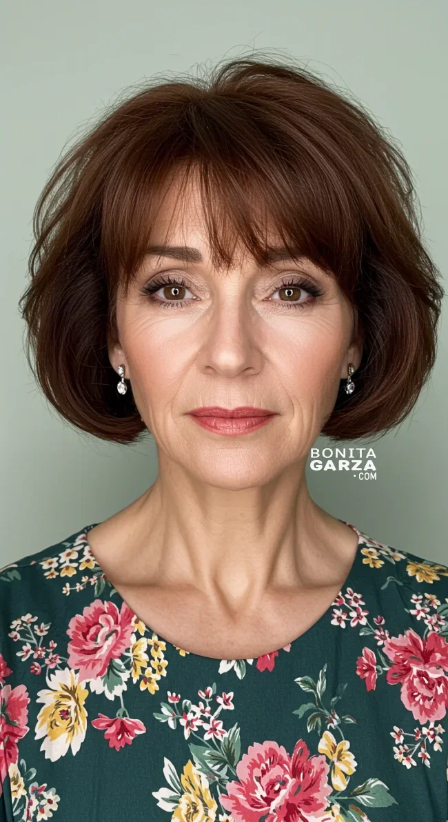 15. Voluminous Short Bob with Curtain Bangs | Elegant Hairstyles For Women Over 60 With Fine Hair